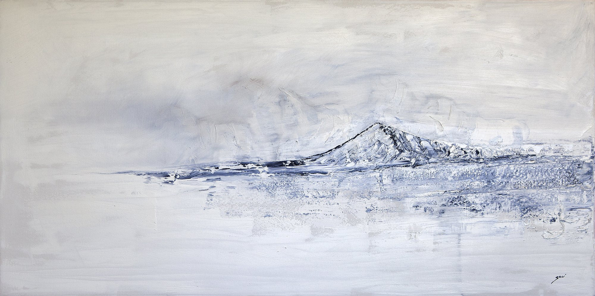 BLUE LER Art that is deeply rooted in her imagination, her nature and whimsical subconscious. Artist Zari Kazandjian paints ever evolving expressions of places. "Life is beautiful both with its sweetness and less than desirable moments; I want to create a dialogue with these sentiments . BONUS: Framed Artist: Zari Kazandjian Medium: Oil and metallic leaf on canvas. Dimensions: 24" x 48" Authenticity certificate signed by artist Worldwide shipping