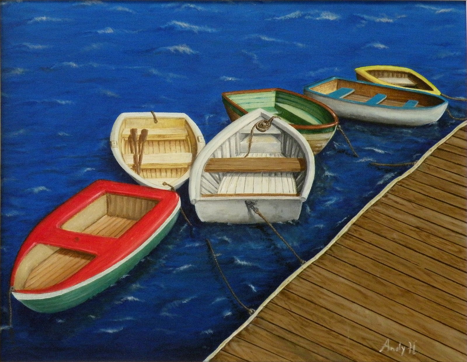 PORTUGUESE BOATS / Original Canvas Painting