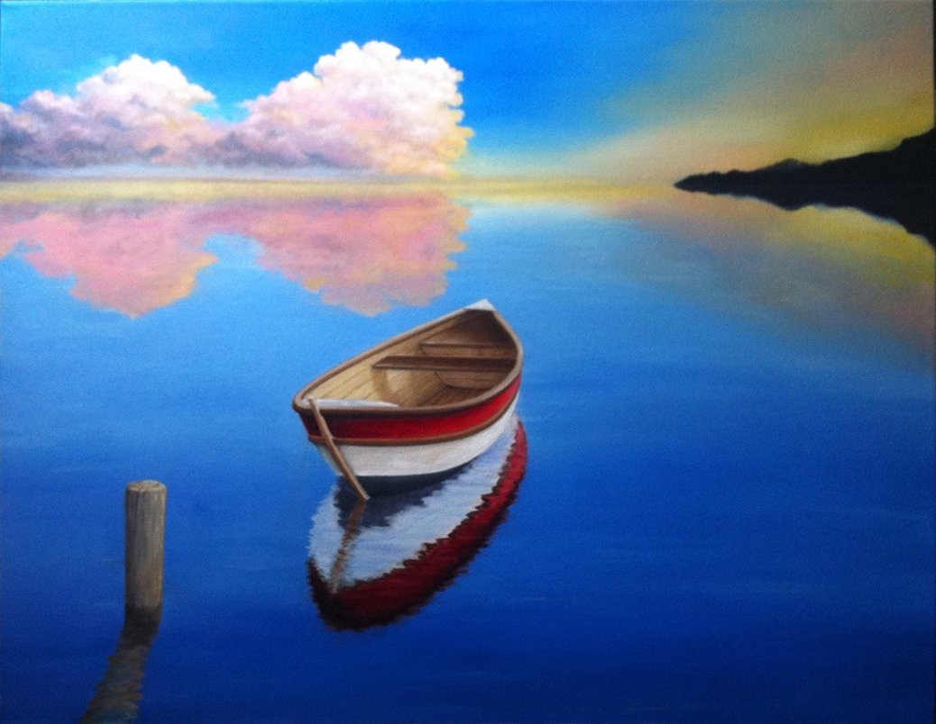 PEACEFUL BOATING / Original Canvas Painting