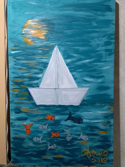 Paper Boat Original Canvas Painting 