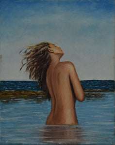 GIRL AT THE BEACH / Original canvas painting By Natty Pacheco