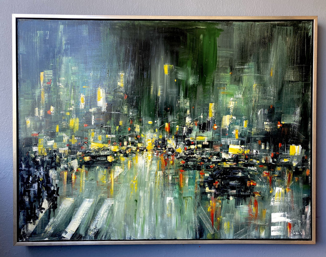 CITY BY NIGHT / Original Canvas Painting / By Moses Salihou