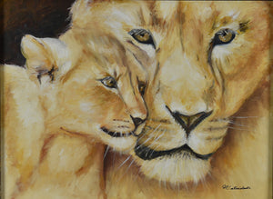 LIONESS & CUB / Original Canvas Painting - By Natty Pacheco