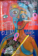 Load image into Gallery viewer, PINK OCTOBER, an important month for women all over the world, in recognition  of breast cancer. Brazilian artist, Antonio Souza created this figurative expression with a distorted face, showing a gap that is formed in the thought and in the presence of the women who are surprised by this disease. A disease from which there is often no return. Unable to return to a healthy life...but Antonio sees how prevention is the message he wants to send. PINK OCTOBER was painted on a digital canvas structured in cotto