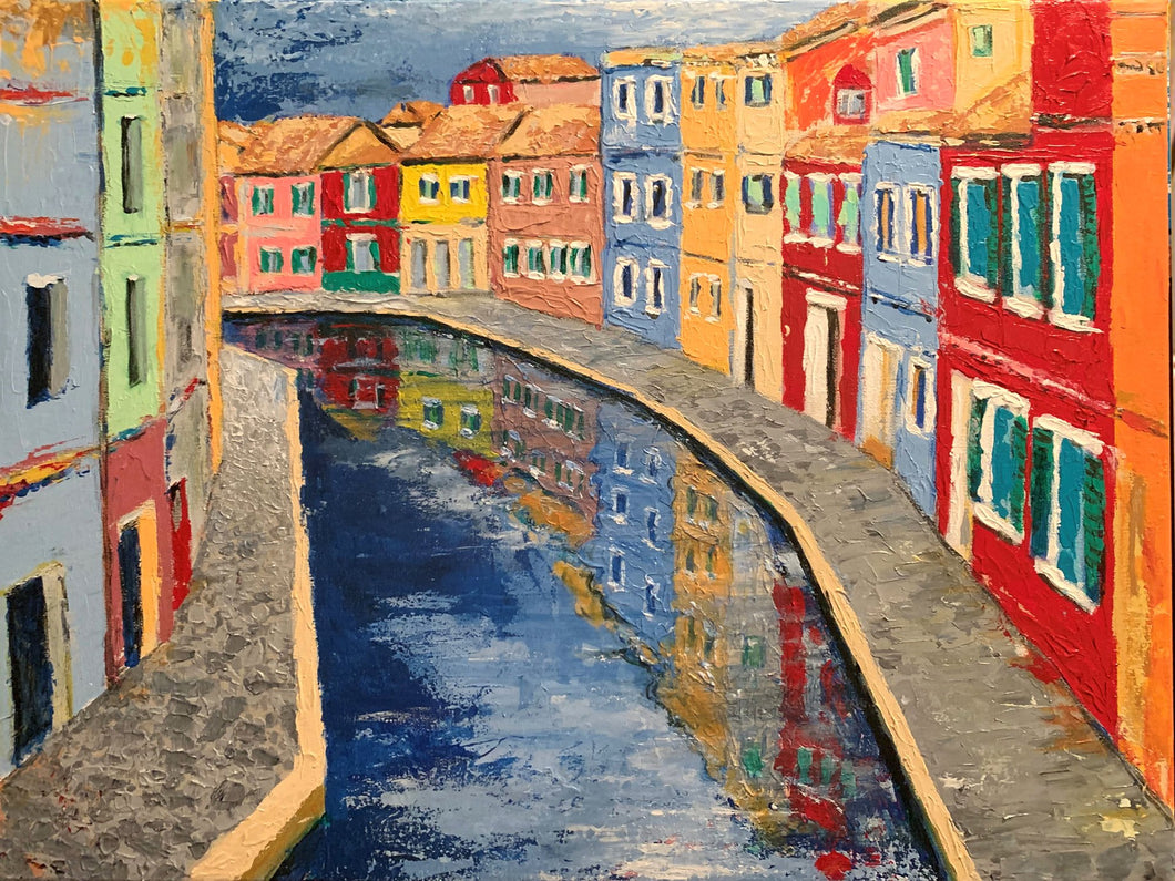 VENICE BACKWATERS /  Original Canvas Painting - By Andy Habib